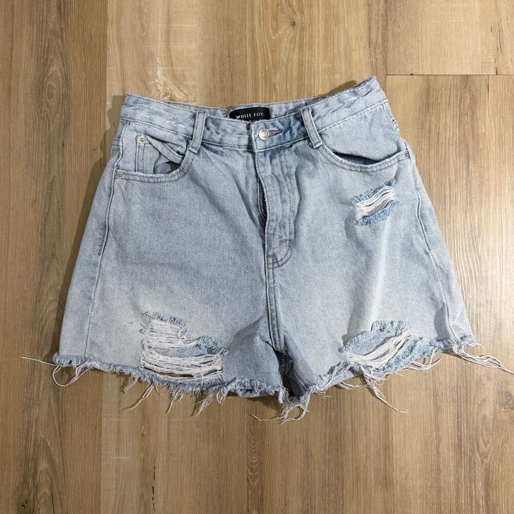 White Fox Distressed Cut Off Jean Shorts Sz M Denim Baddie Street Style Y2K Alt